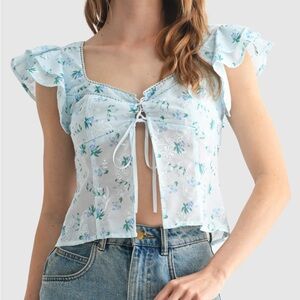 All in Favor Light Blue Floral Blouse